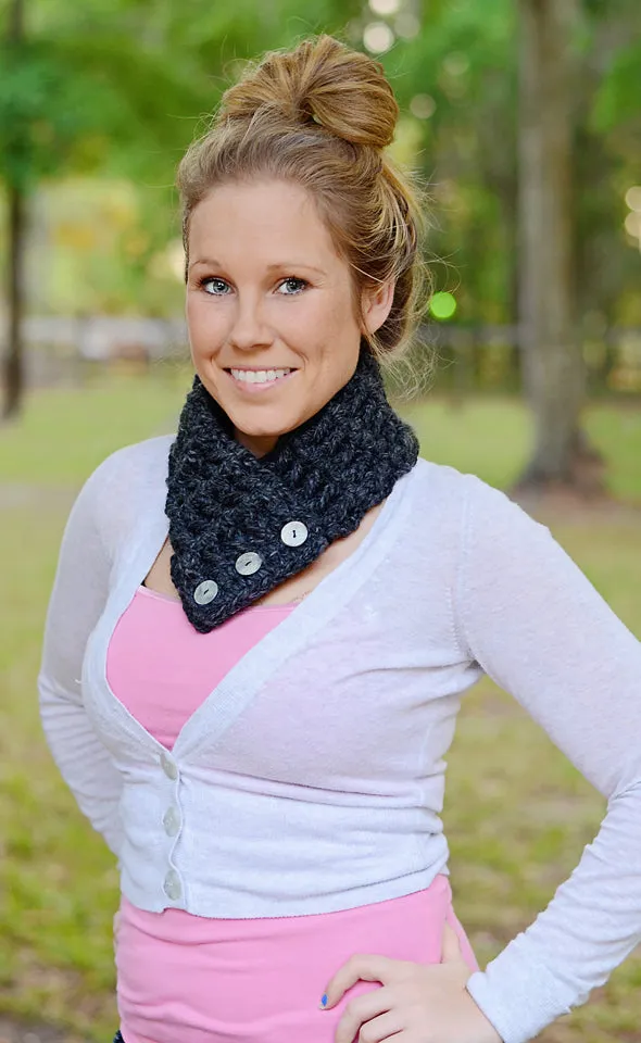 Charcoal gray button scarf