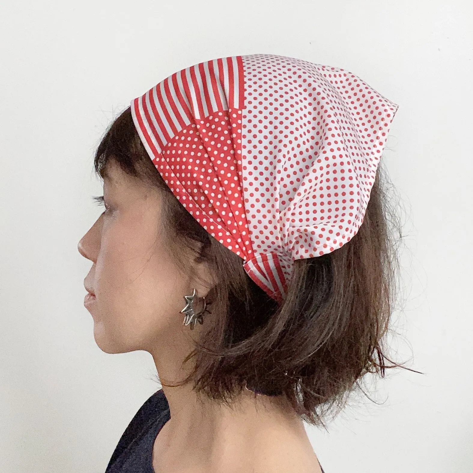 Head scarf Polka and stripes red white