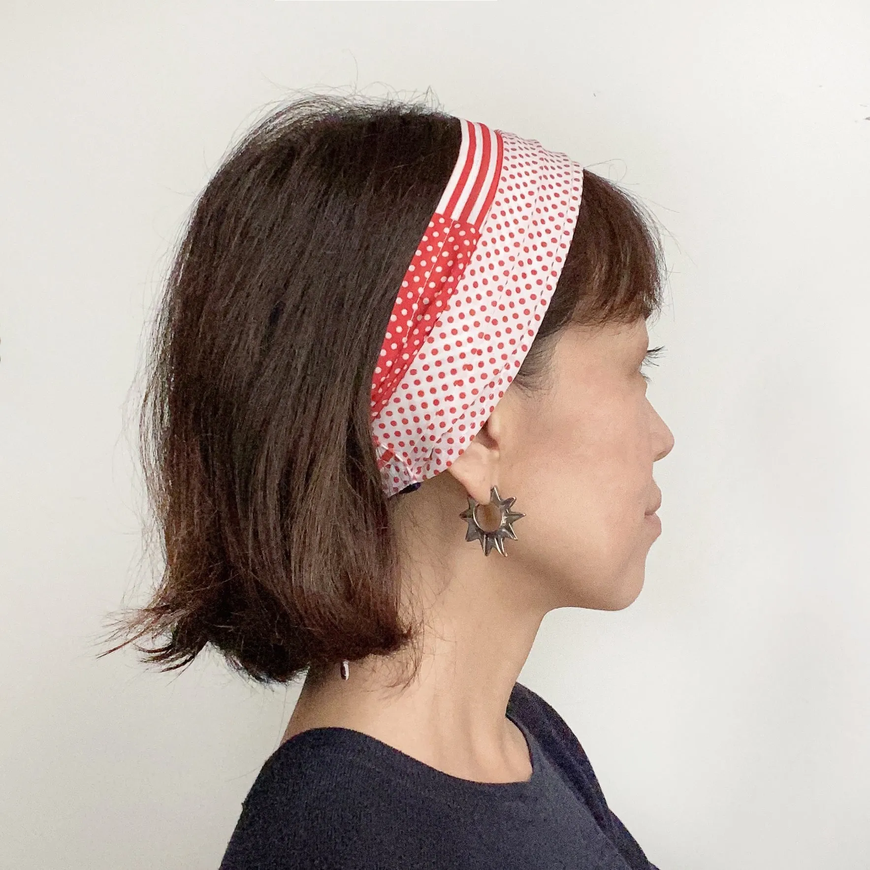 Head scarf Polka and stripes red white