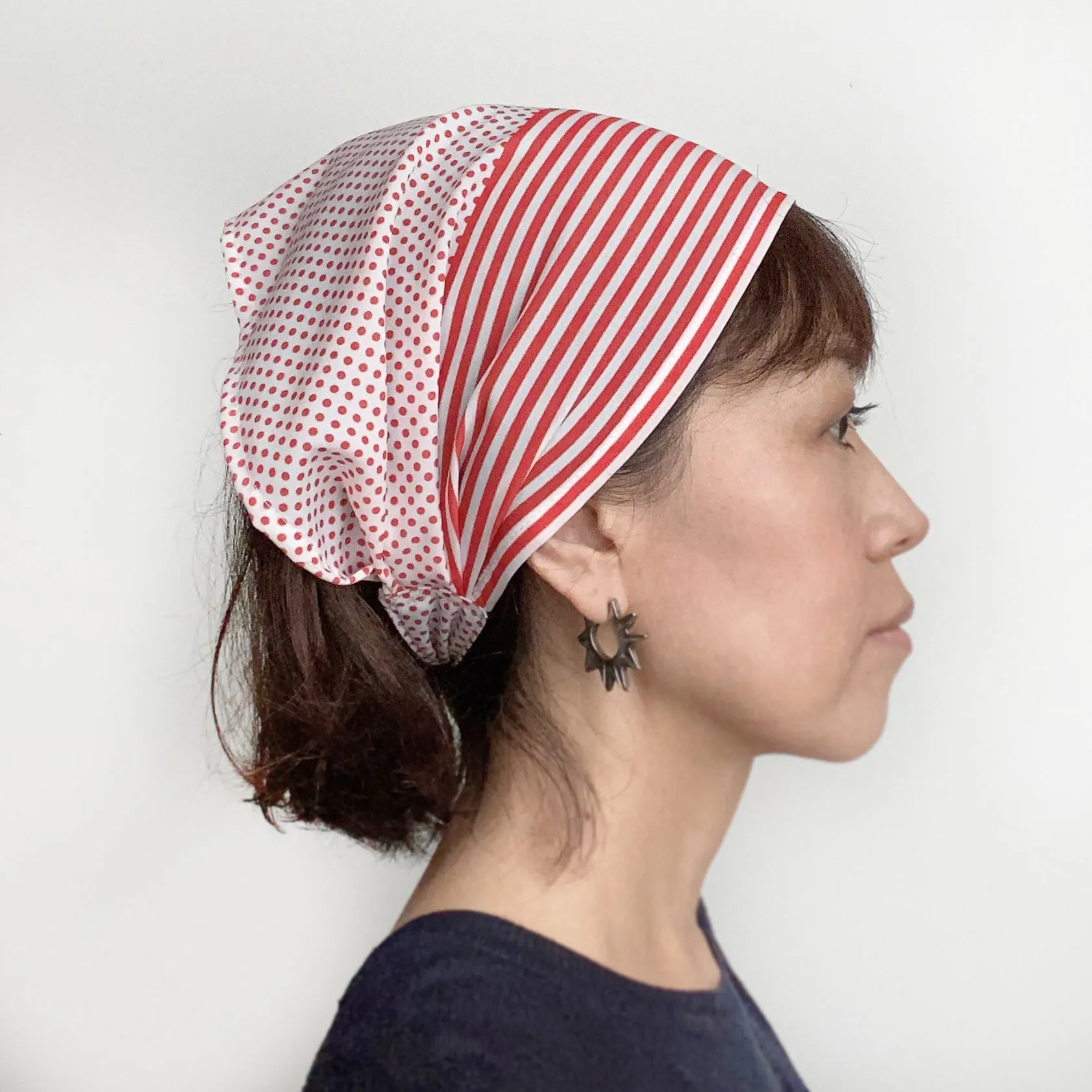 Head scarf Polka and stripes red white