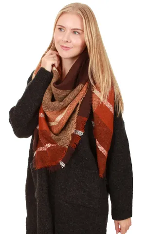 OVS250008 Brown Plaid Big Blanket Scarf