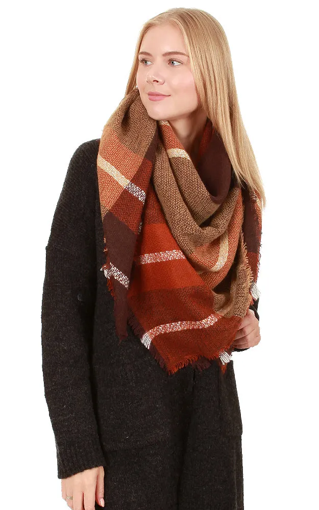 OVS250008 Brown Plaid Big Blanket Scarf