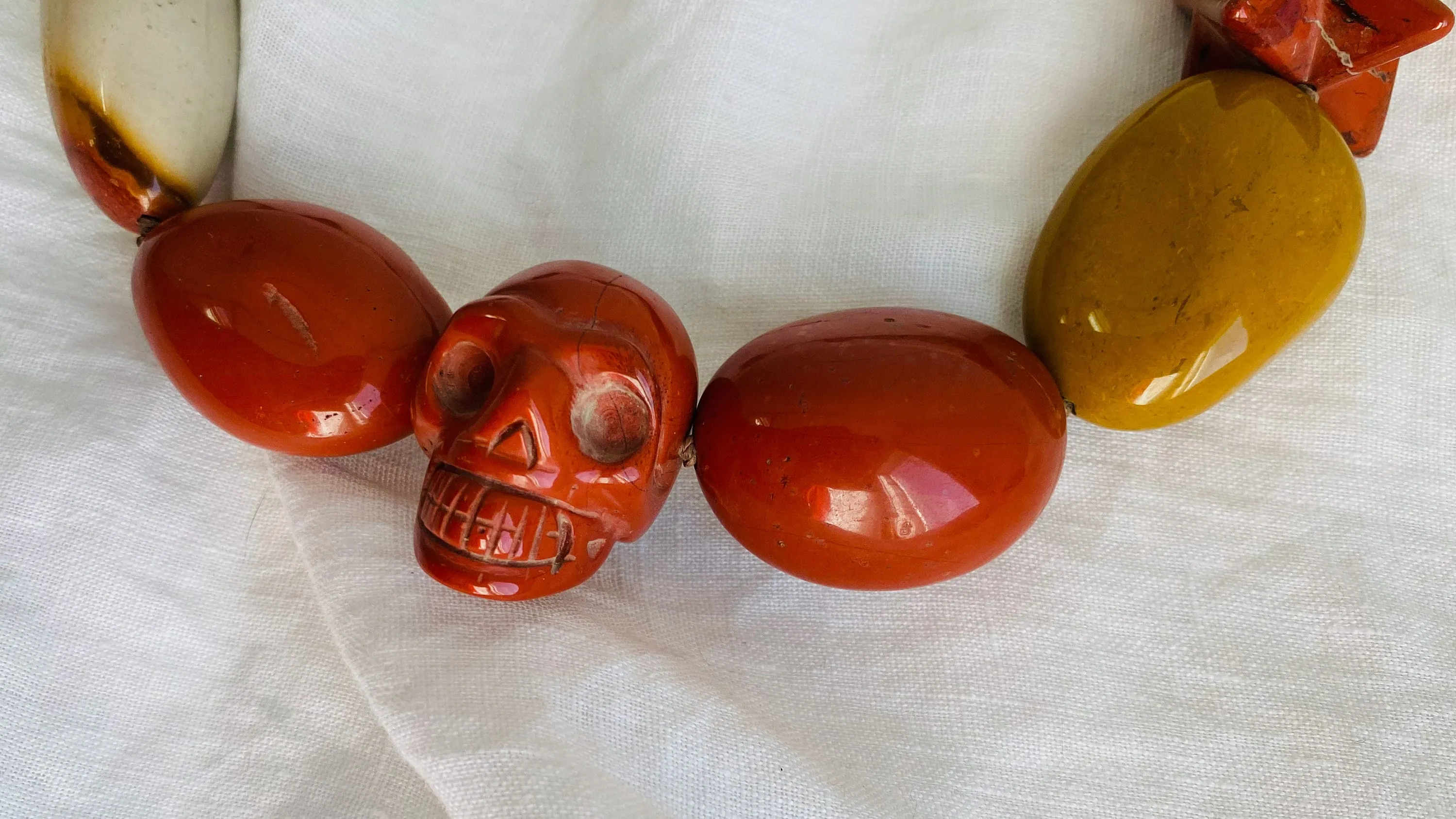 Skully Red Jasper Necklace. Red Tiger's Eye, Yellow Jasper, Sterling Silver. Choker.