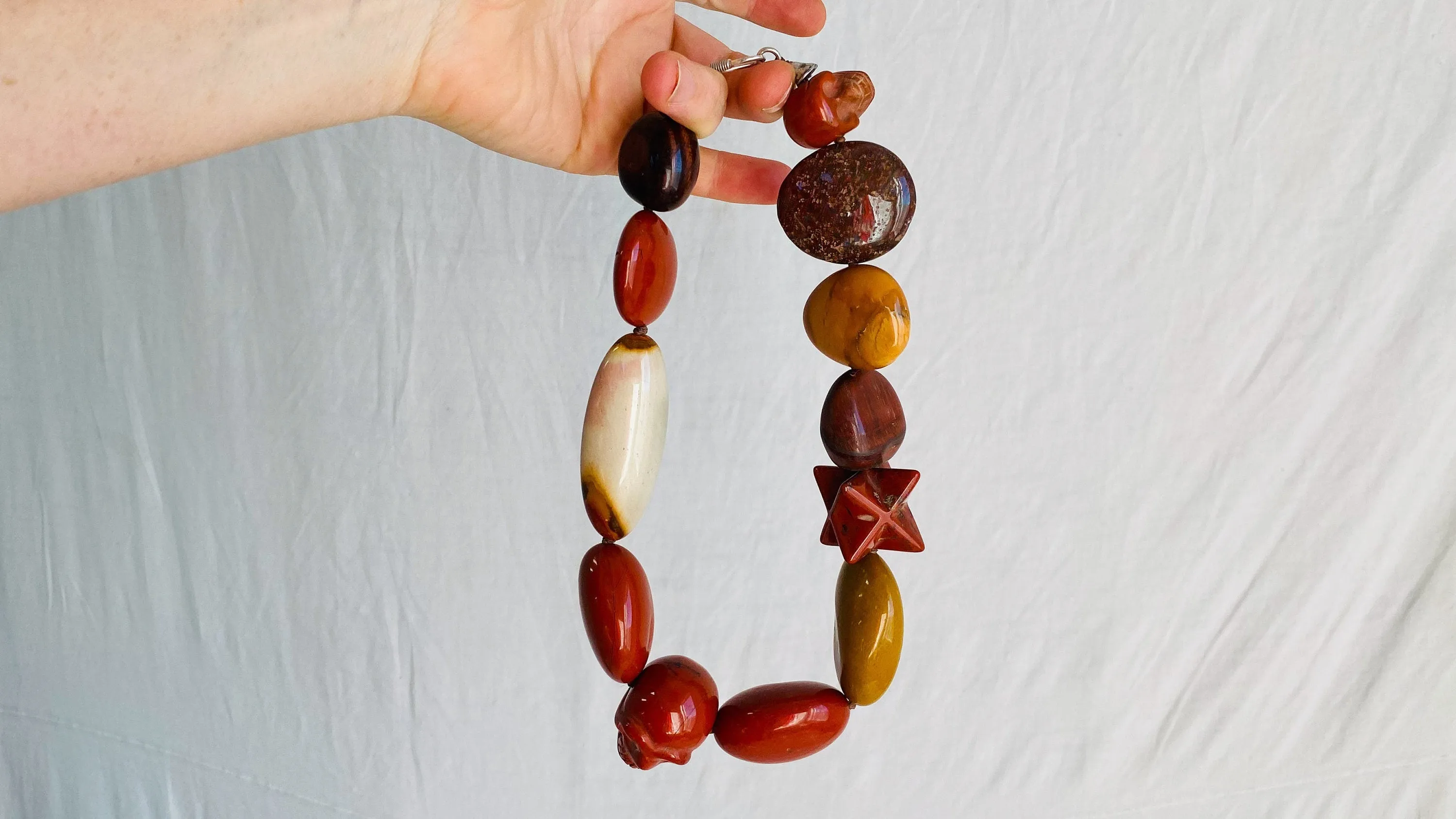 Skully Red Jasper Necklace. Red Tiger's Eye, Yellow Jasper, Sterling Silver. Choker.