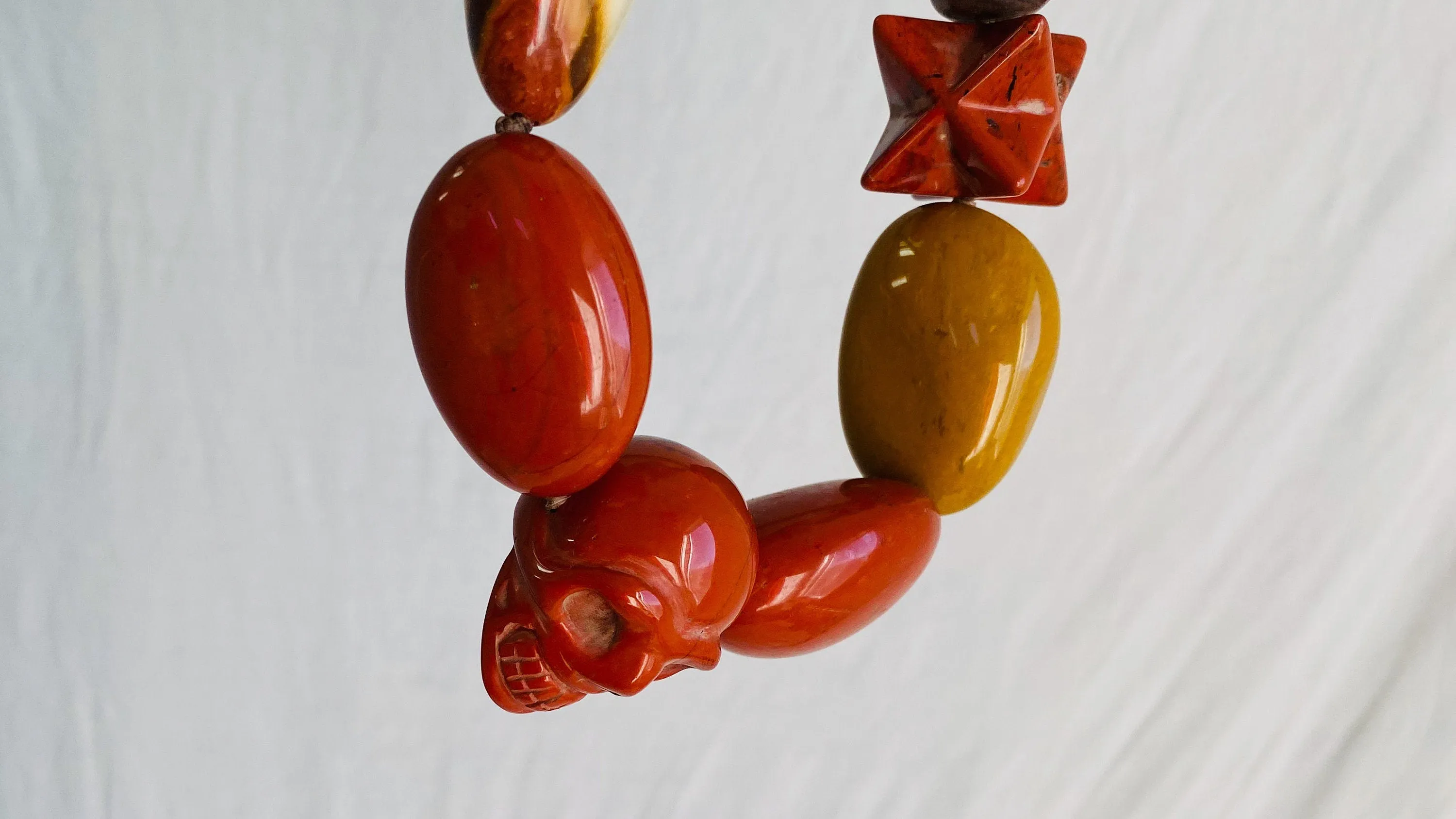 Skully Red Jasper Necklace. Red Tiger's Eye, Yellow Jasper, Sterling Silver. Choker.