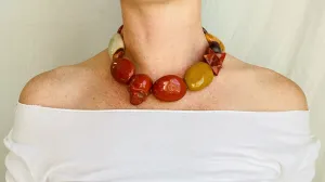 Skully Red Jasper Necklace. Red Tiger's Eye, Yellow Jasper, Sterling Silver. Choker.