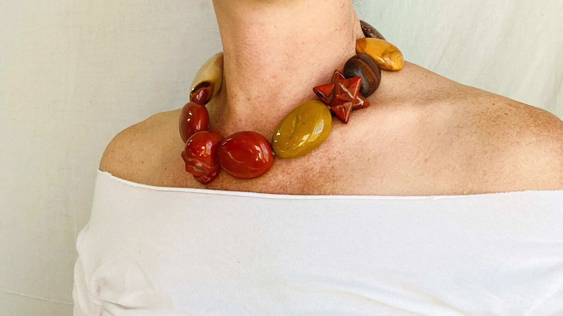 Skully Red Jasper Necklace. Red Tiger's Eye, Yellow Jasper, Sterling Silver. Choker.