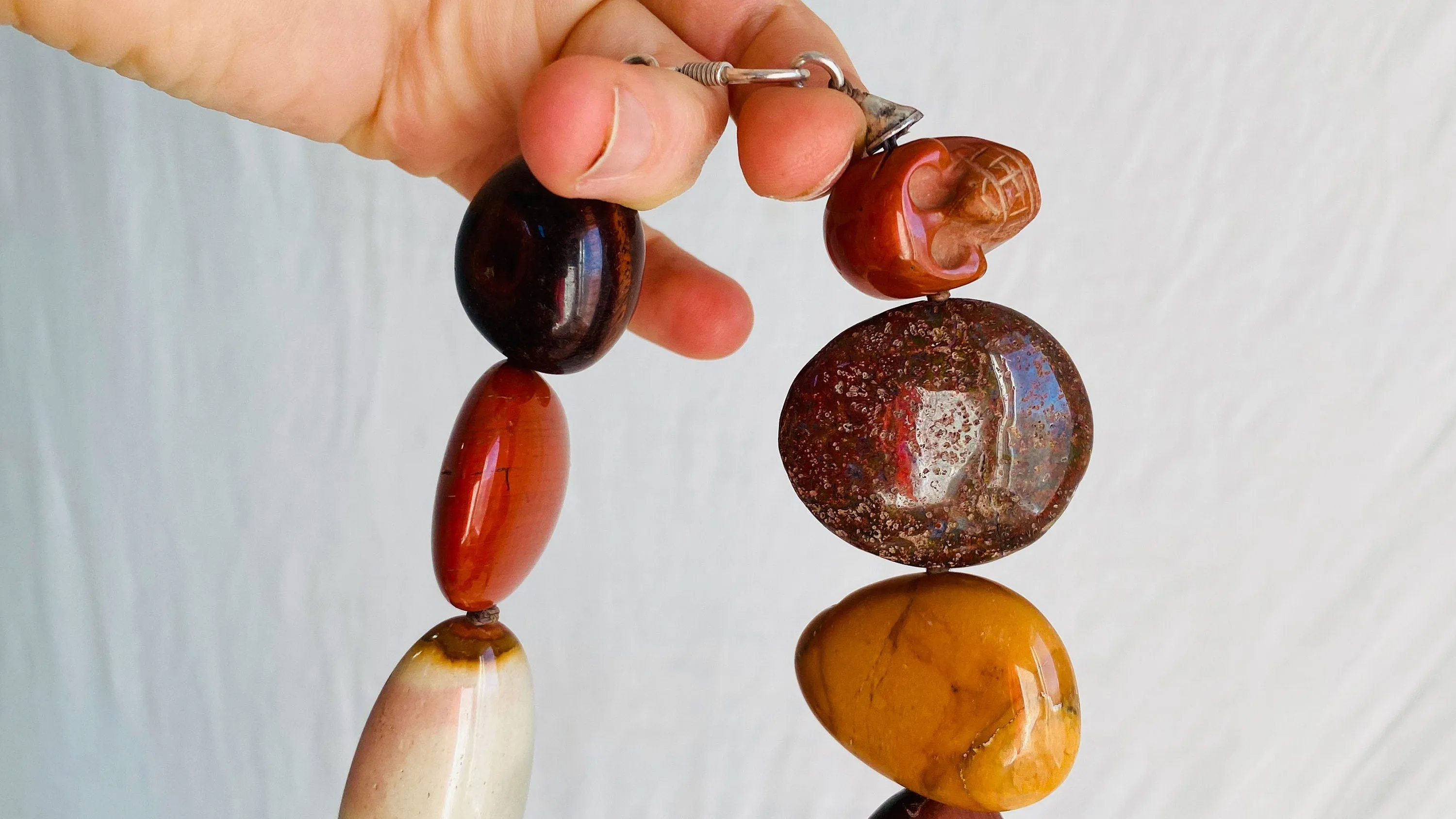 Skully Red Jasper Necklace. Red Tiger's Eye, Yellow Jasper, Sterling Silver. Choker.